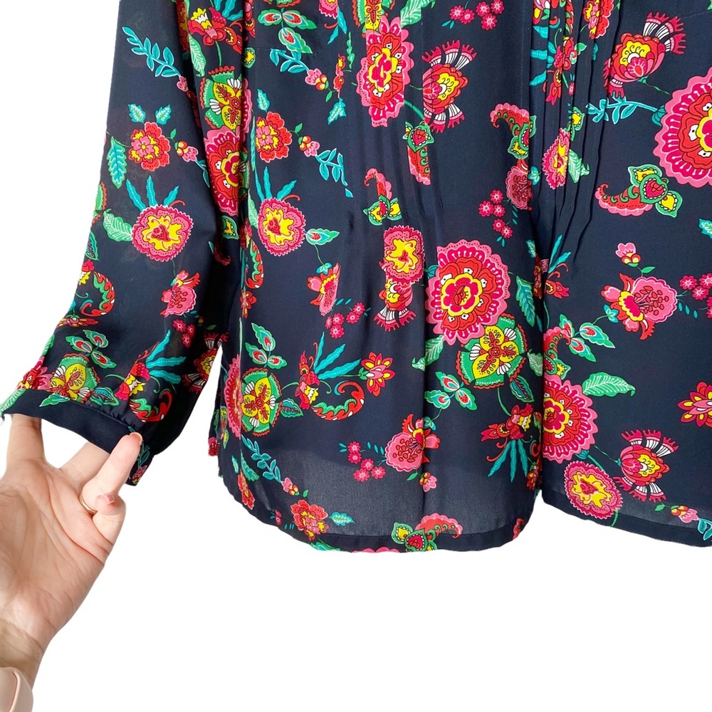 Jones New York Floral Smocked Boho Long Sleeve Blouse Tunic Large - Picture 3 of 7